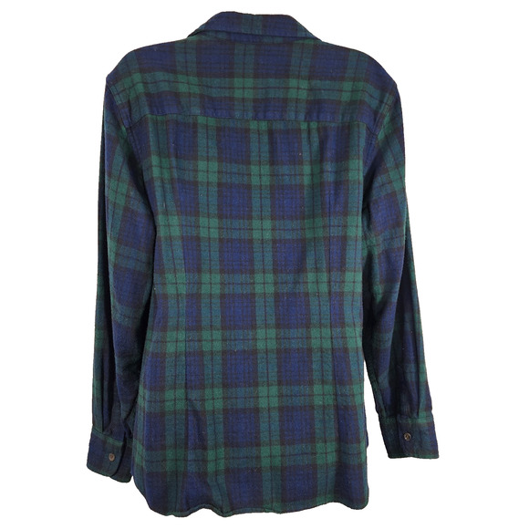 LL Bean Womens Flannel Shirt XL Petite Blue Green Button Plaid Fitted Outdoor - Picture 2 of 9